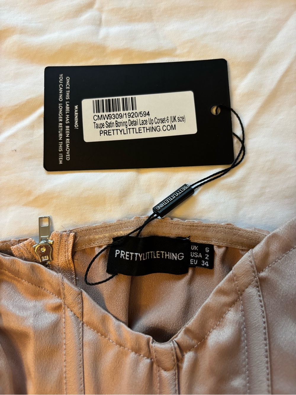 PrettyLittleThing Taupe Lace-Up Corset Top - Picture 4 of 4